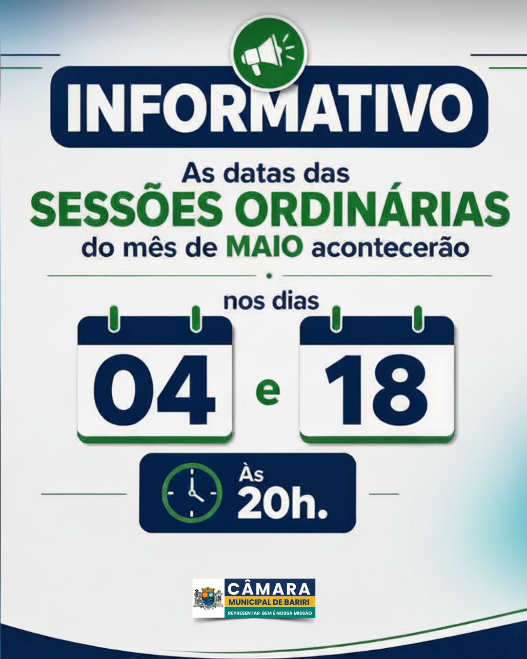 Calendário das Sessões Ordinárias de maio