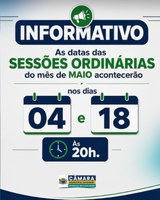 Calendário das Sessões Ordinárias de maio